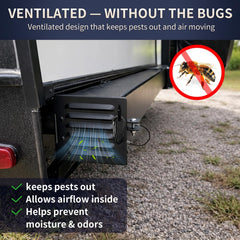 NUOVEPE cap installed on a 4-inch RV bumper demonstrating secure fit during travel