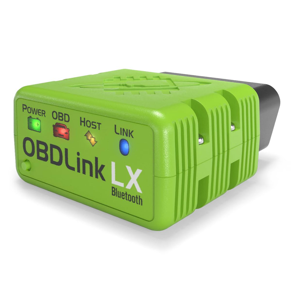 OBDLink LX front view showing port and compact housing with easy installation benefit