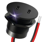 Obeaming front panel dual USB-C outlet showing clean mount, fast charging benefit