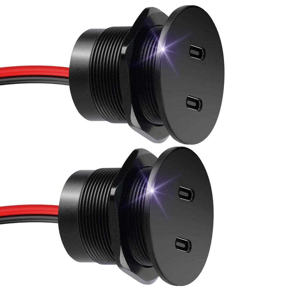 Obeaming front panel dual USB-C socket showing clean dash fit and fast charging benefit