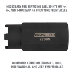 OEMTOOLS 27399 installed on Dana 44 axle sleeve during service to simplify removal
