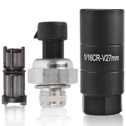 OEMUTA oil pressure sensor and socket front view showing ready-to-install kit benefits