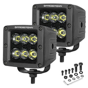 OFFROADTOWN front view of dual 3-inch LED cubes showing mounting bracket and finish benefit