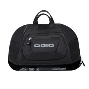 OGIO front view of helmet bag showing shape and zippered pocket, protects helmet