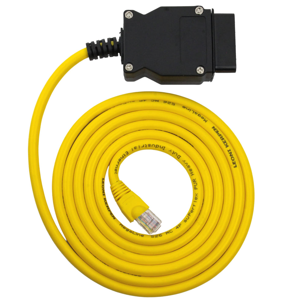OHP ENET front OBD2 connector showing secure plug and reliable connection