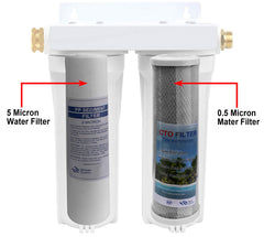OKBA filters installed under RV sink demonstrating improved tap water clarity benefit