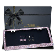OKLPF bling license plate frame front view showing sparkling rhinestones and durable finish