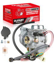 OLIFANT carburetor front view showing mounting flanges and throat, clear OE fit