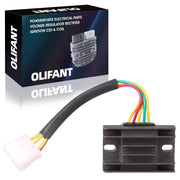 OLIFANT front view of regulator rectifier showing mounting points and compact profile benefit