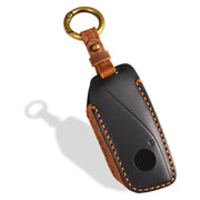 OLLEN black leather key cover front view showing neat fit and premium look
