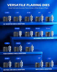 Orion Motor Tech die set laid out with labels to choose correct size quickly