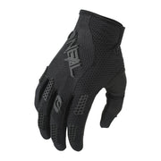 O'NEAL glove front view showing black design and brand, highlights fit and style