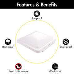 ONLTCO vent lid installed on RV roof demonstrating watertight fit and weather protection
