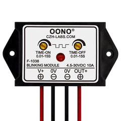 OONO front view of flasher module showing compact housing and mounting holes for easy install