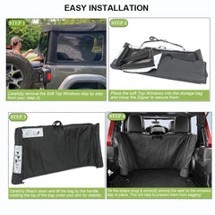 Opall attached behind rear seat keeping Jeep cargo area organized