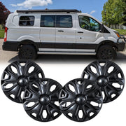OPKOURE front view of hubcap pack showing glossy black finish and fit