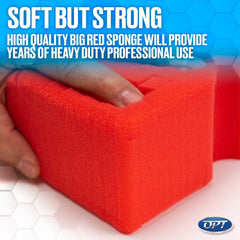 Optimum Big Red Sponge washing car panel safely with rinseless solution applied