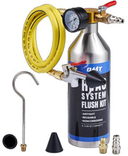 Orion Motor Tech front view of flush kit showing tank and hose for easy transport