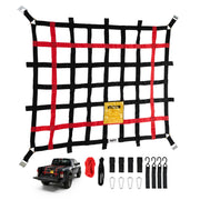 Orion Motor Tech full-view cargo net showing red netting and kit for secure hauling
