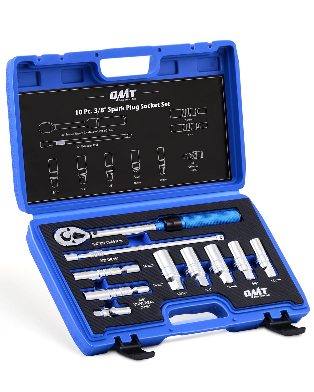 Orion Motor Tech front packaging showing full 10pc kit and case, durable storage benefit