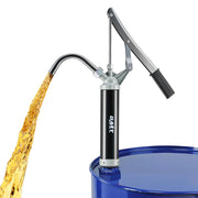 Orion Motor Tech front view of lever-action drum pump showing durable construction and easy mounting