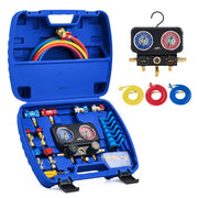 Orion Motor Tech front view of manifold gauge set showing complete kit and benefits