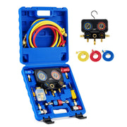 Orion Motor Tech front view of manifold gauge set showing compact aluminum body and controls for reliable service