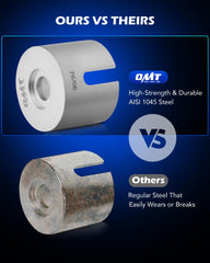 Orion Motor Tech spindle detail highlighting heat-treated strength advantage