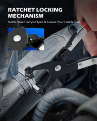 Orion Motor Tech Clic-R collar pliers gripping ear clamps for precise, secure removal
