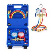 Orion Motor Tech front view showing manifold gauge set and organized layout for quick setup