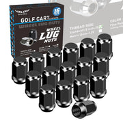 Orle Oko front view of 16 black lug nuts showing set and packaging benefit