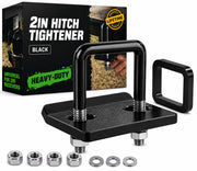 Osprey Sky front view of hitch tightener showing compact sturdy design and quiet towing benefit