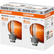 OSRAM D2S Xenarc front packaging showing two bulbs and brand authenticity benefit