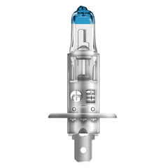 OSRAM close-up of Night Breaker Laser H1 filament and glass, highlighting brighter output
