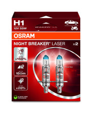 OSRAM front packaging showing two H1 bulbs and retail box, clear product ID and benefit