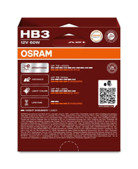 OSRAM Night Breaker Laser HB3 next to ruler showing bulb size and fitment reassurance