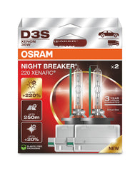 OSRAM Xenarc Night Breaker 220 front packaging showing twin boxed lamps and model number