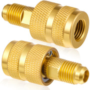 Otoolling front view of two brass adapters showing compact service-ready design and benefit