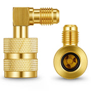Otoolling adapter front view showing compact brass body and 90° angle for easier hookups