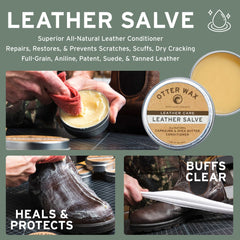 Otter Wax boot wax spread on boot demonstrating water-resistant finish