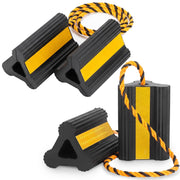 OULEME chock front view showing durable rubber and size, improves parking safety