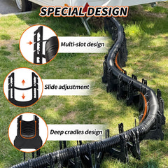 OULEME installed on a campsite keeping RV sewer hose elevated and protected