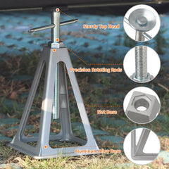 OULEME stack jack installed under an RV stabilizing chassis and preventing sway