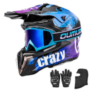 Oumurs front view helmet crazy blue showing protective shell and style