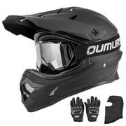 Oumurs helmet front view showing full-face protection and secure fit benefit