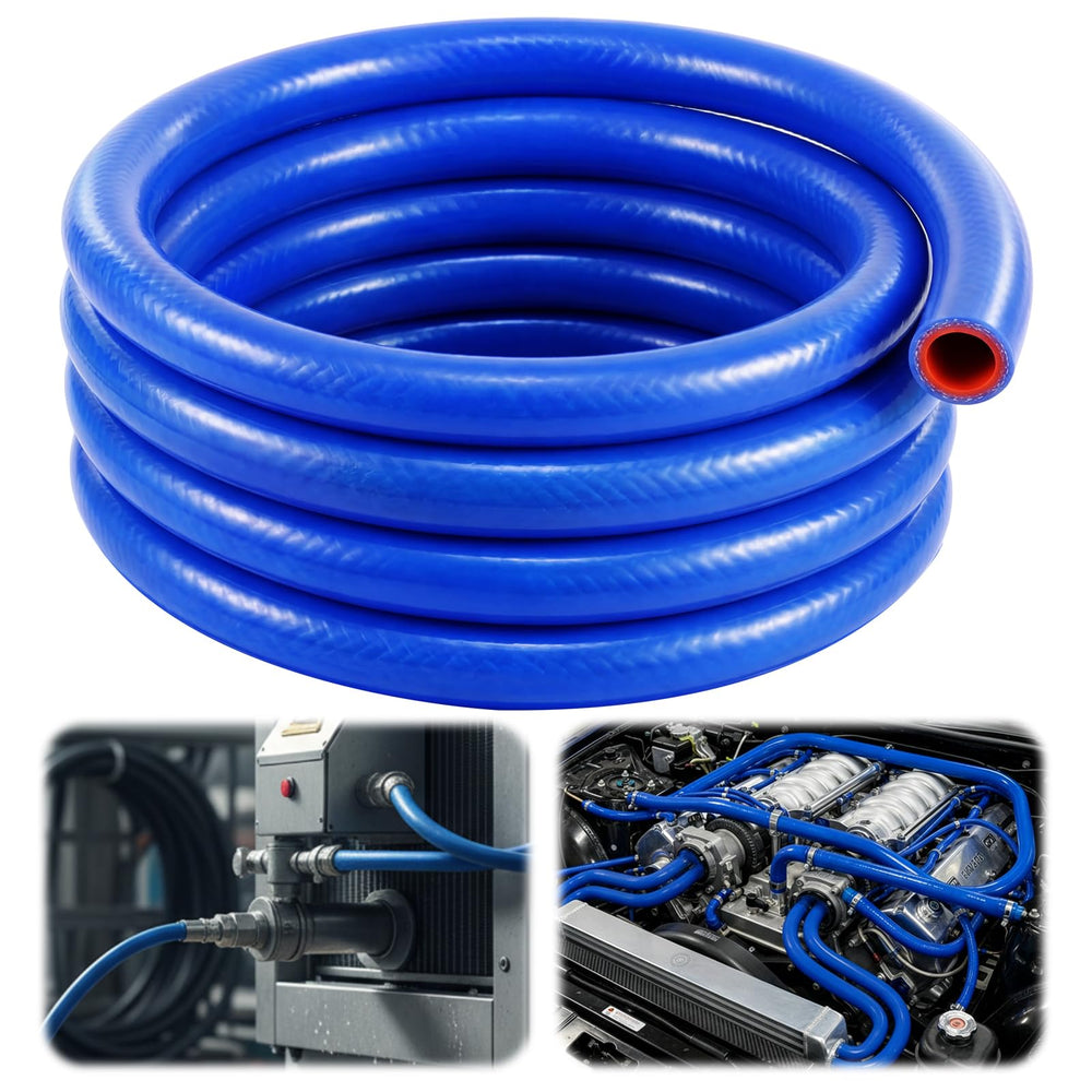 Outus front view of 10ft blue silicone hose showing full coil, durable and flexible