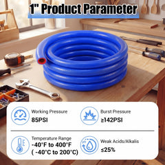 Outus hose beside measuring tape showing 10ft coil for custom cutting