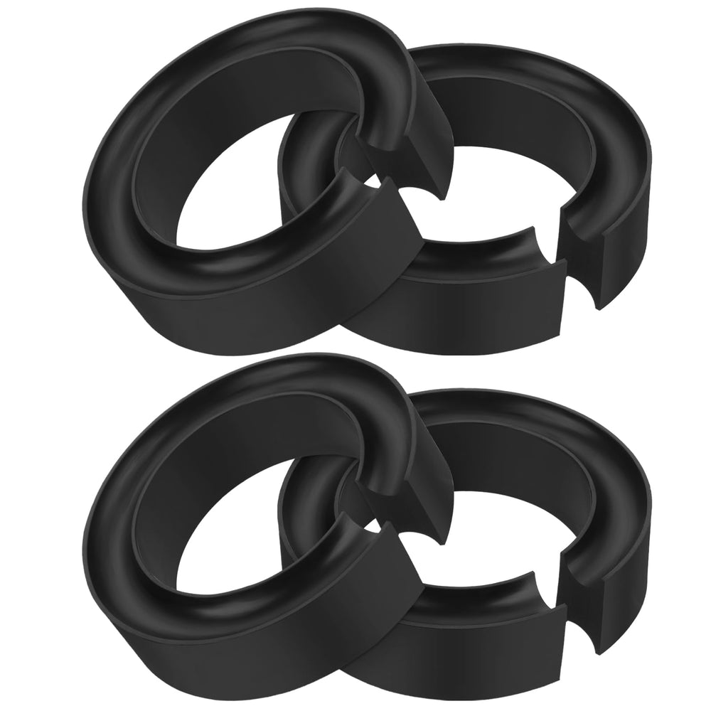 OwnMy front view of four rubber coil spacers showing packaging and included parts for easy identification
