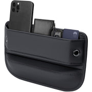 Owntow front view of black leather gap filler showing sleek profile and fit benefit