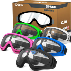 OXG front view of multicolor goggles showing protective coverage and visibility